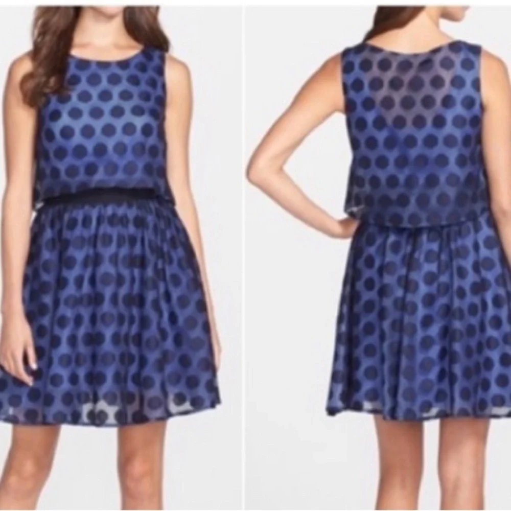 BETSEY JOHNSON Navy Blue Polka Dot Dress 2 Pleated Skirt Sleeveless